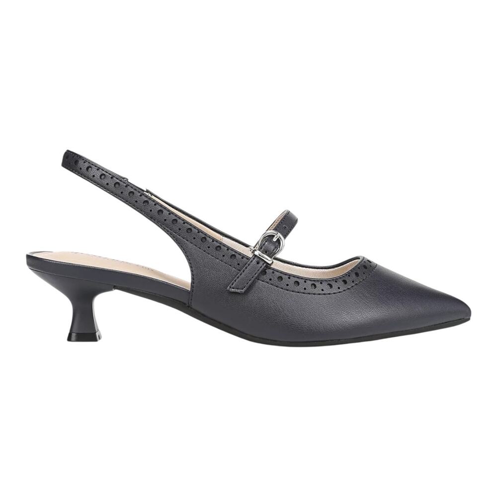LifeStride Women's Marilyn Pointed Toe Kitten Heel Slingback Pumps Navy Size 7 W - Picture 2 of 5